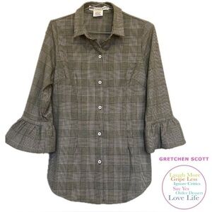 NWOT GRETCHEN SCOTT Priss The Wall Streeter Blouse Ruffle GlenPlaid Size M